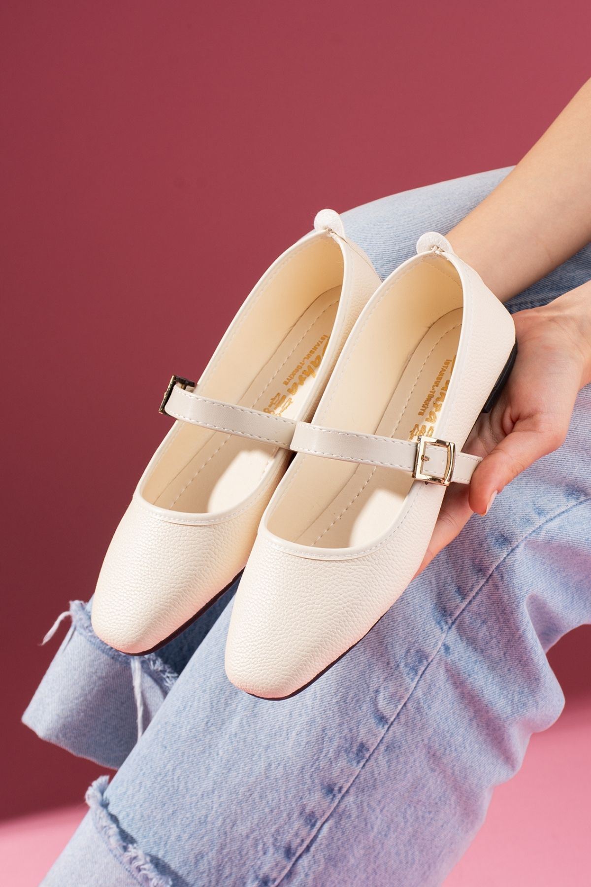 Valessa Bej Natural Gold Tokalı Kemer Bantlı Babet