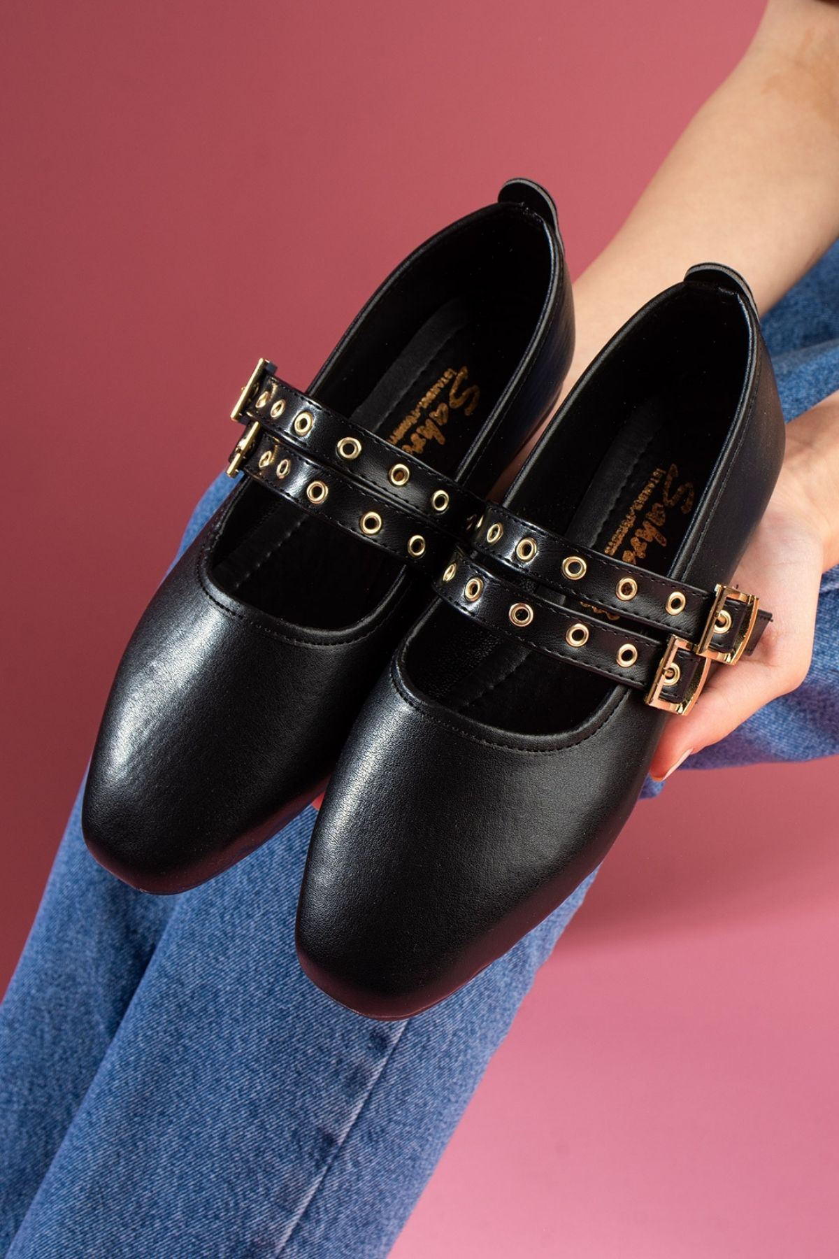 Rovigo Siyah Cilt Gold Tokalı Çift Bant Babet