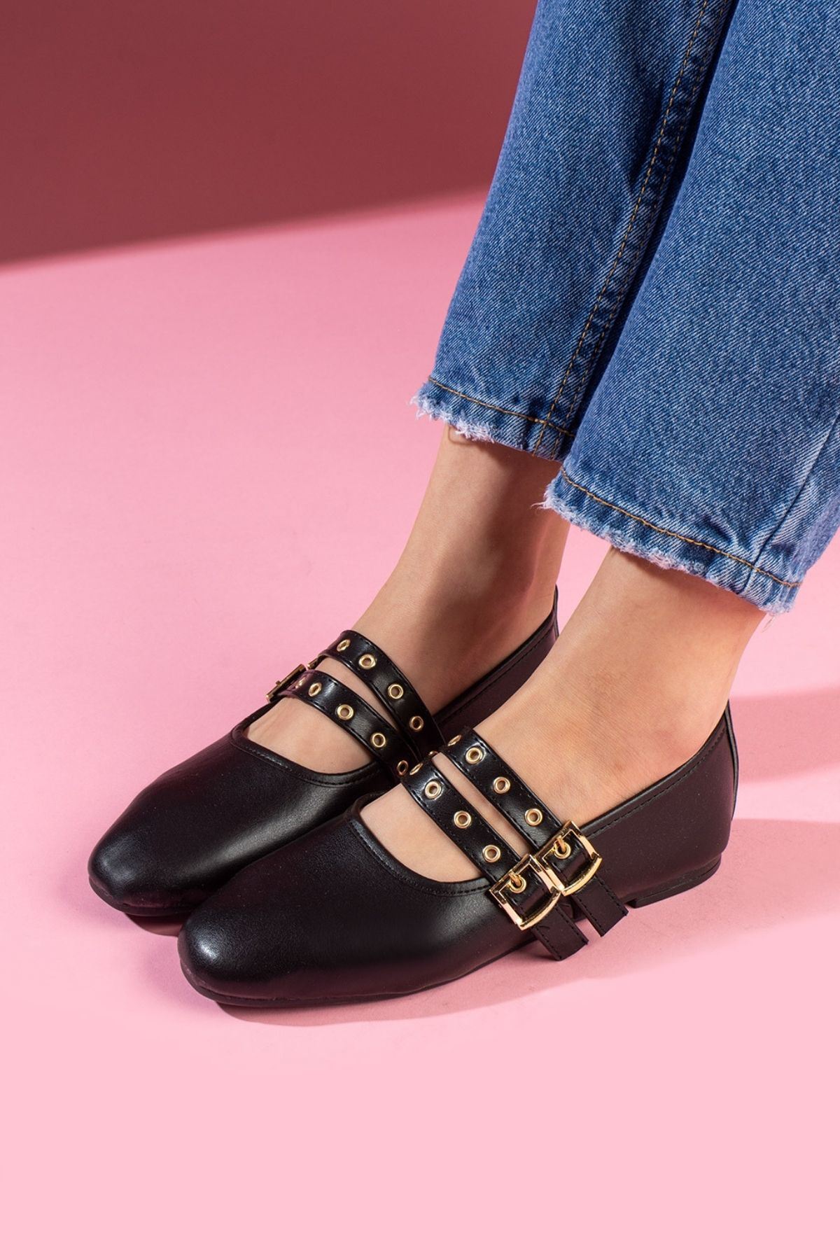 Rovigo Siyah Cilt Gold Tokalı Çift Bant Babet