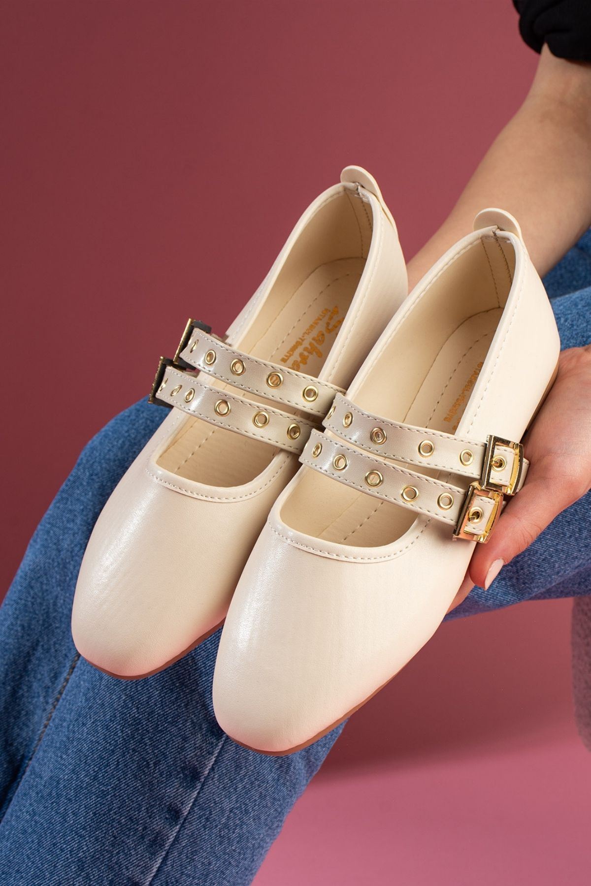 Rovigo Bej Cilt Gold Tokalı Çift Bant Babet