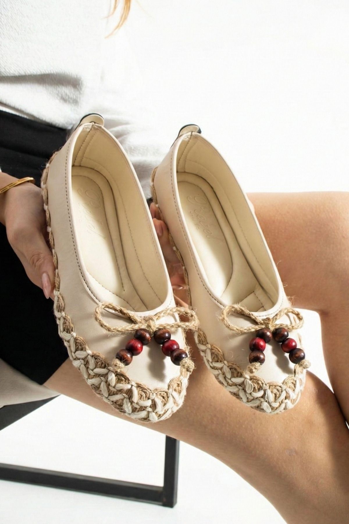 Caldera Bej Cilt Hasır Sarma Thermo Tabanlı Premium Babet