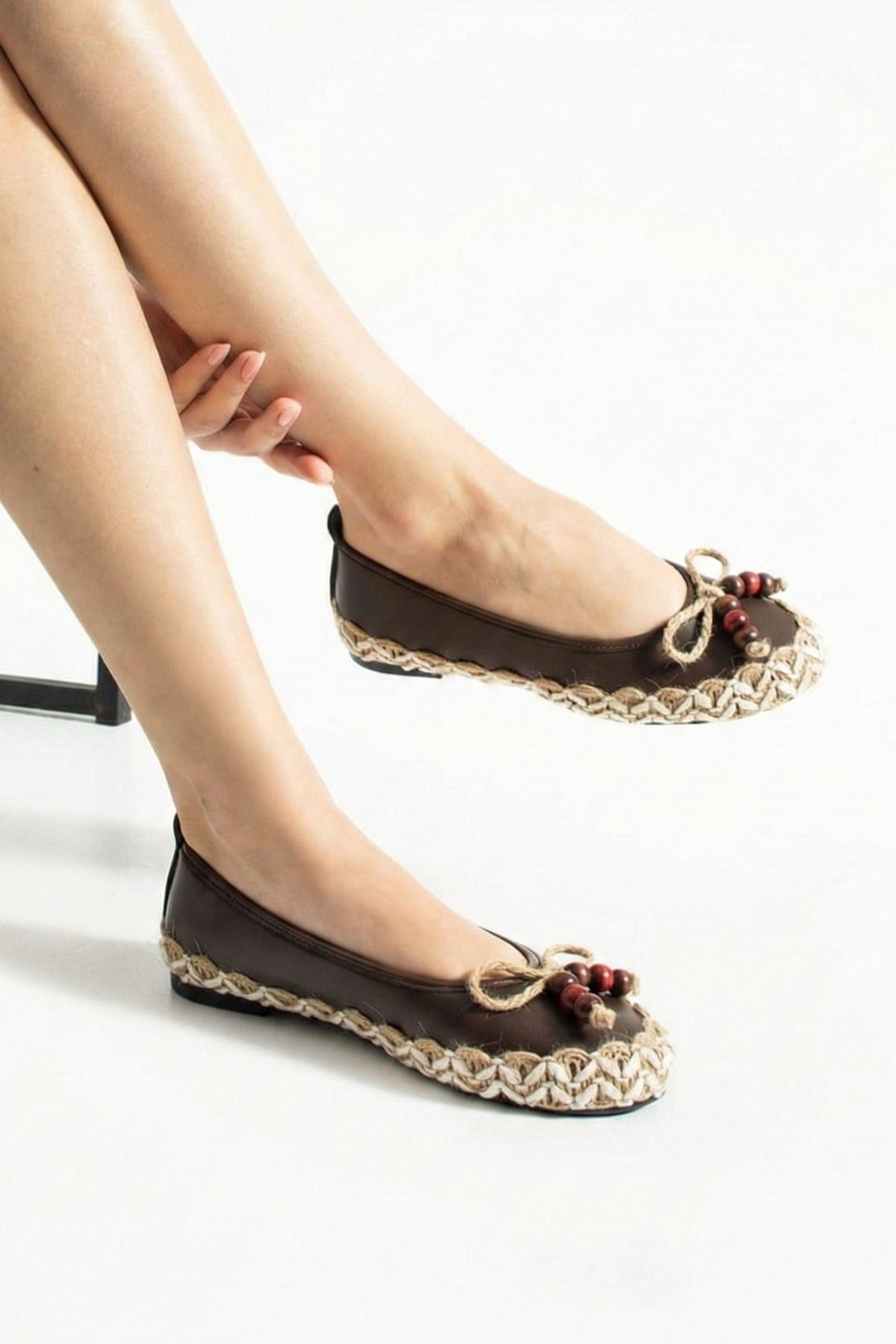 Caldera Kahverengi Cilt Hasır Sarma Thermo Tabanlı Premium Babet