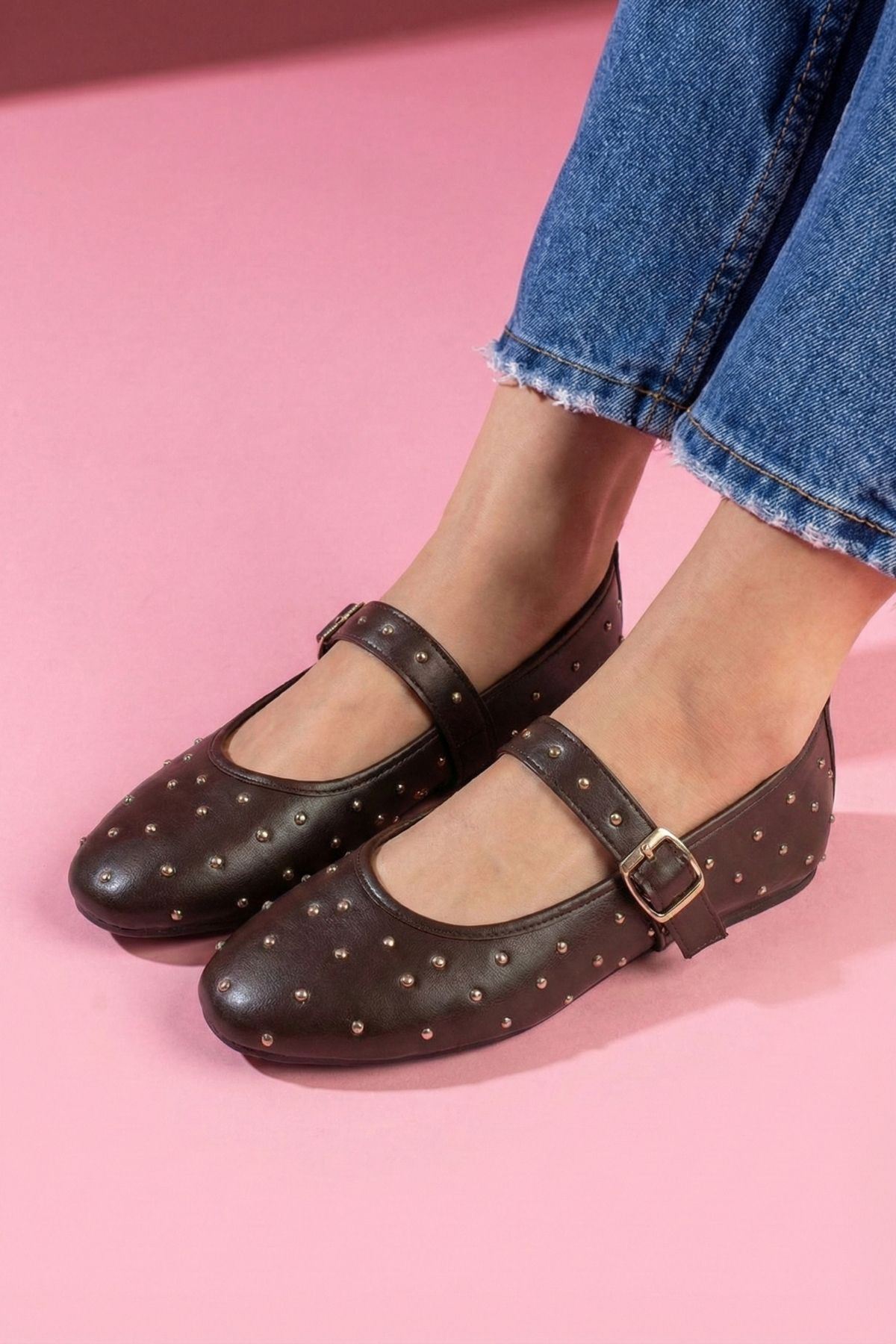 Kroma Kahverengi Cilt Metal Mini Troklu Kemerli Premium Babet