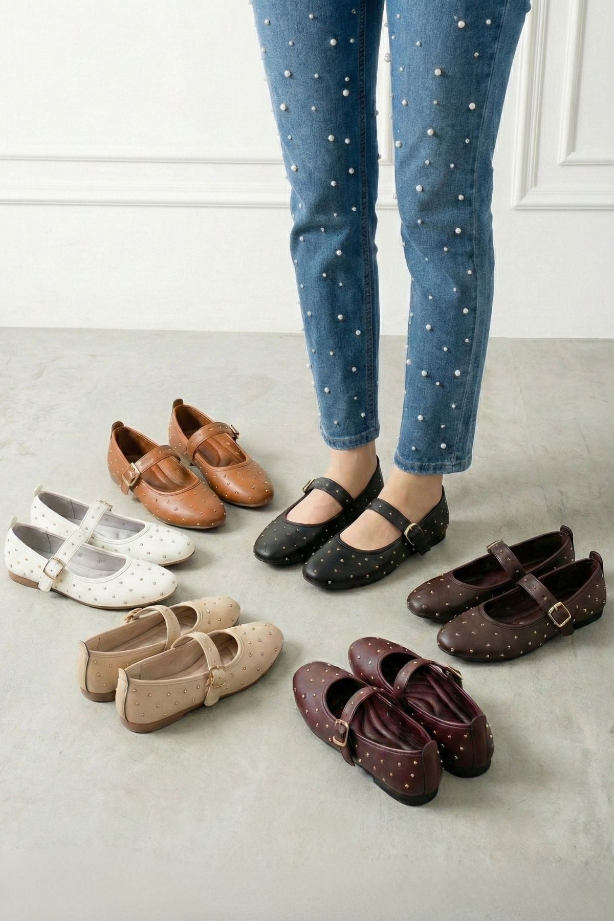 Kroma Bordo Cilt Metal Mini Troklu Kemerli Premium Babet