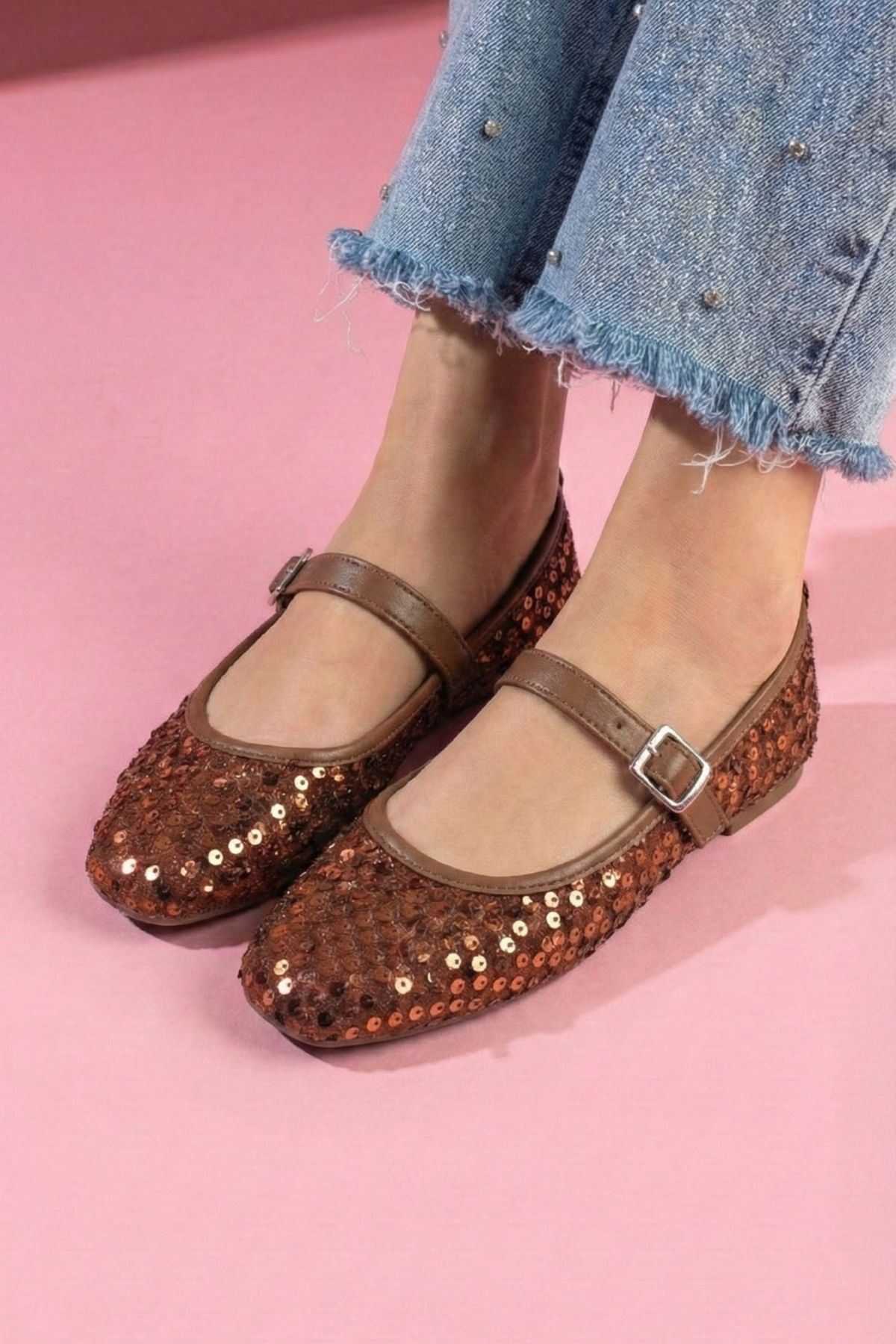 Solaro Taba Pullu Payetli Nikel Tokalı Tek Bant Babet