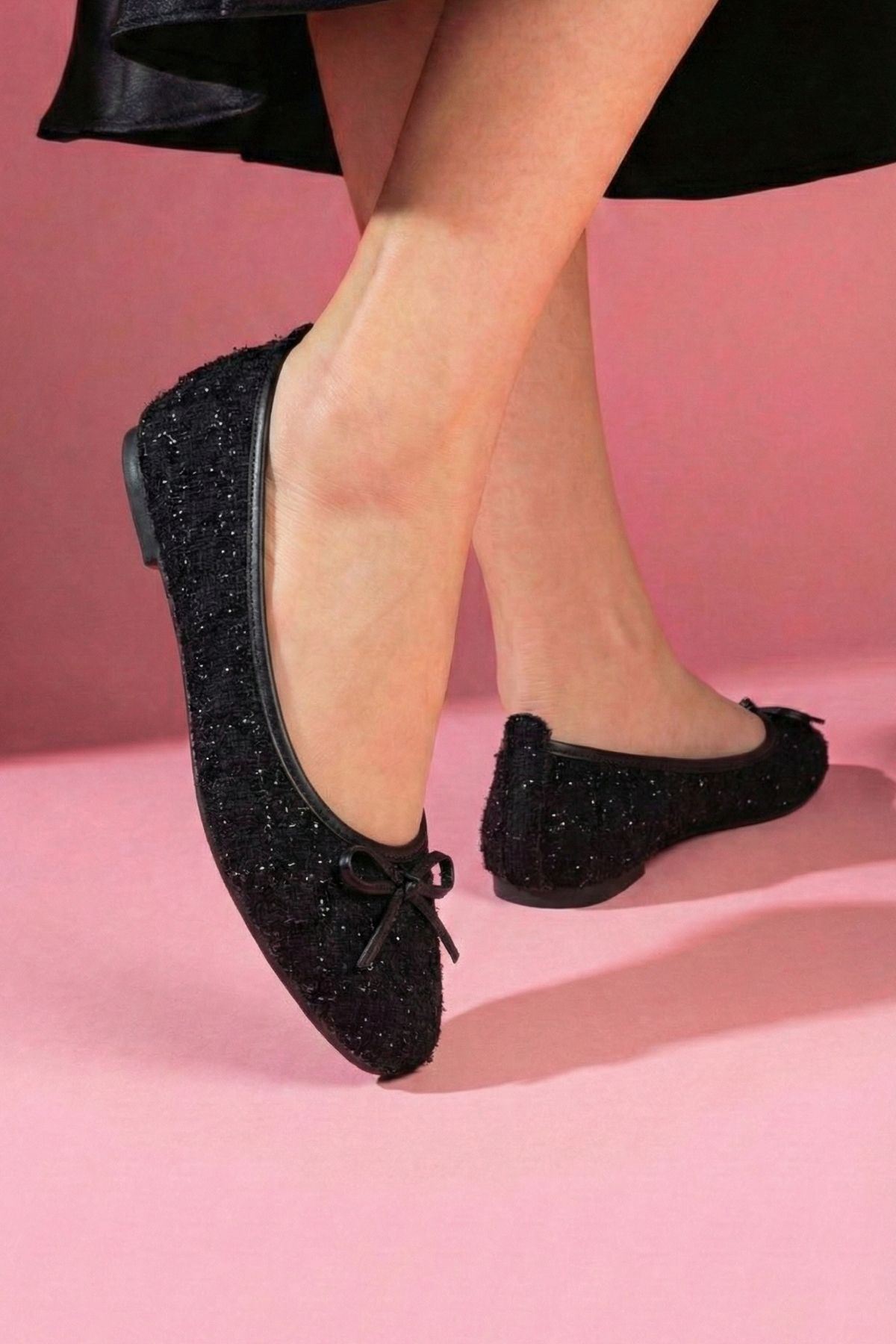 Lavinia Siyah Simli Kumaş Mini Fiyonklu Babet