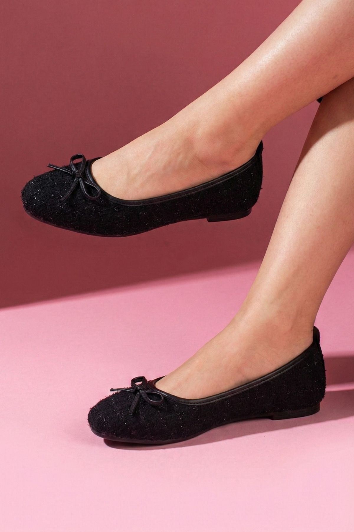 Lavinia Siyah Simli Kumaş Mini Fiyonklu Babet