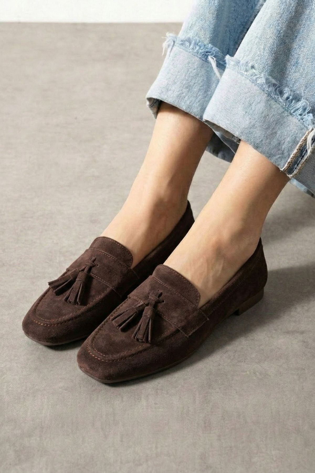 Savona Kahverengi Süet Püskül Detaylı Loafer Babet Günlük Ayakkabı