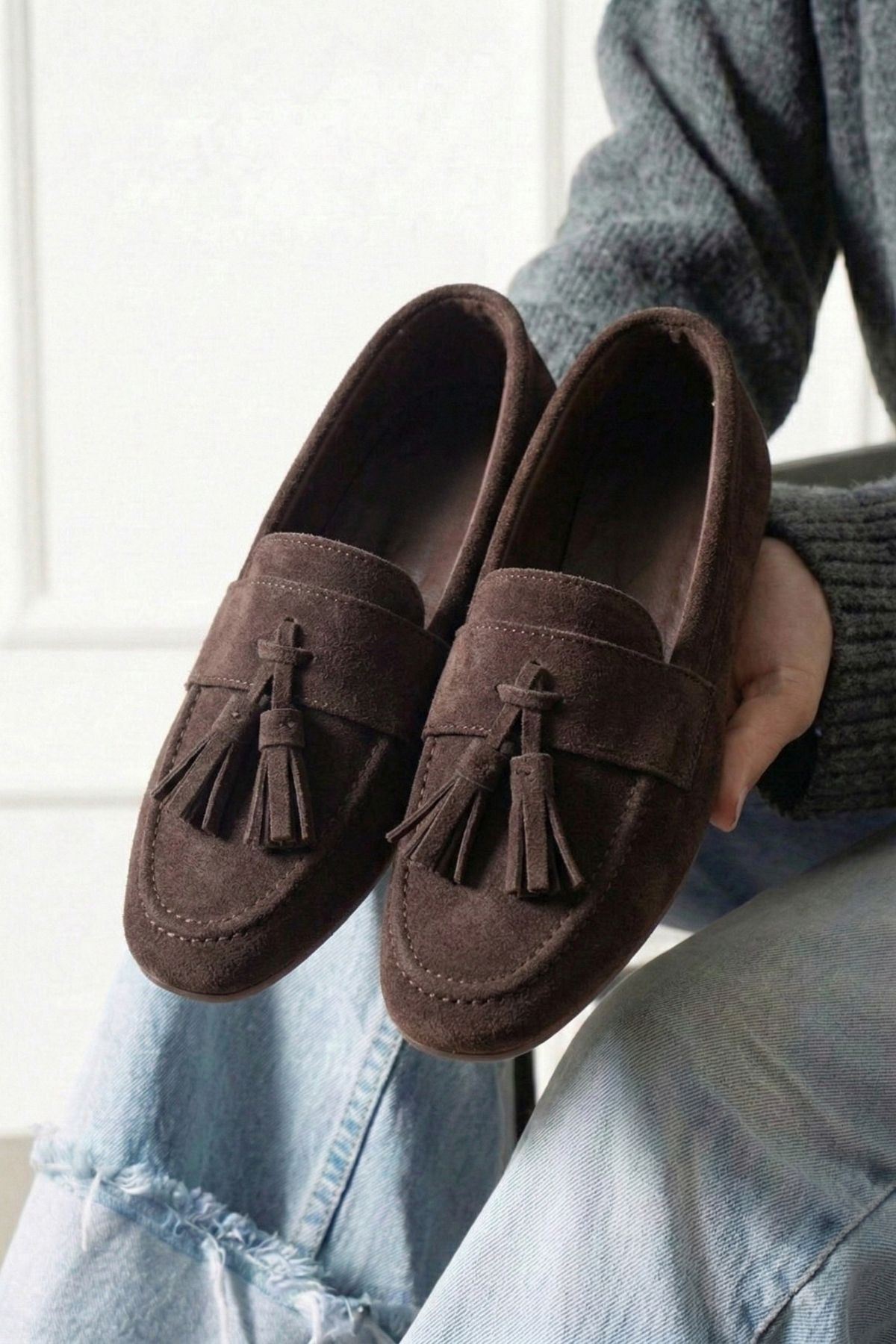 Savona Kahverengi Süet Püskül Detaylı Loafer Babet Günlük Ayakkabı