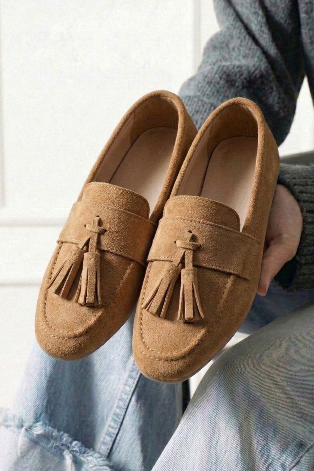 Savona Taba Süet Püskül Detaylı Loafer Babet Günlük Ayakkabı