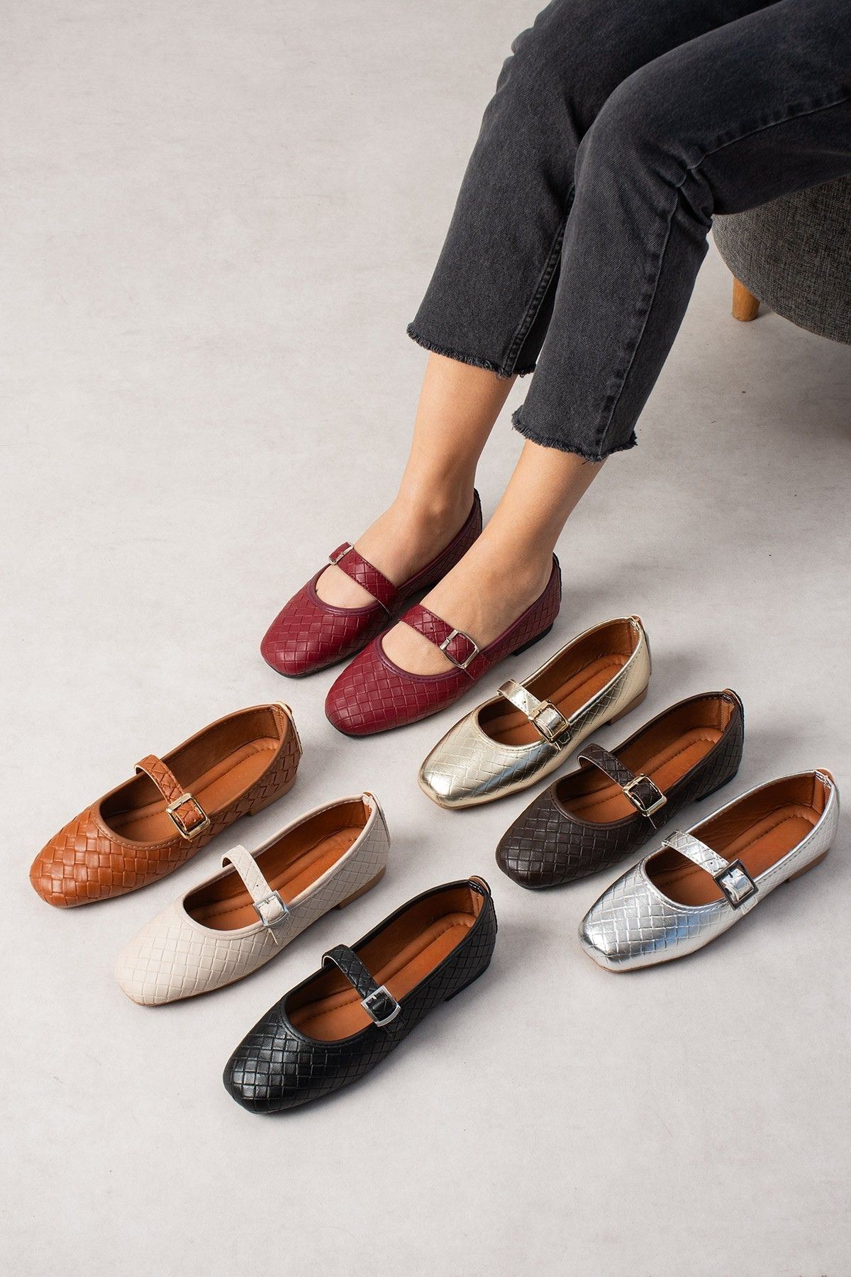 Toledo Taba Cilt Örgü Dokulu Nikel Tokalı Kemer Bantlı Babet