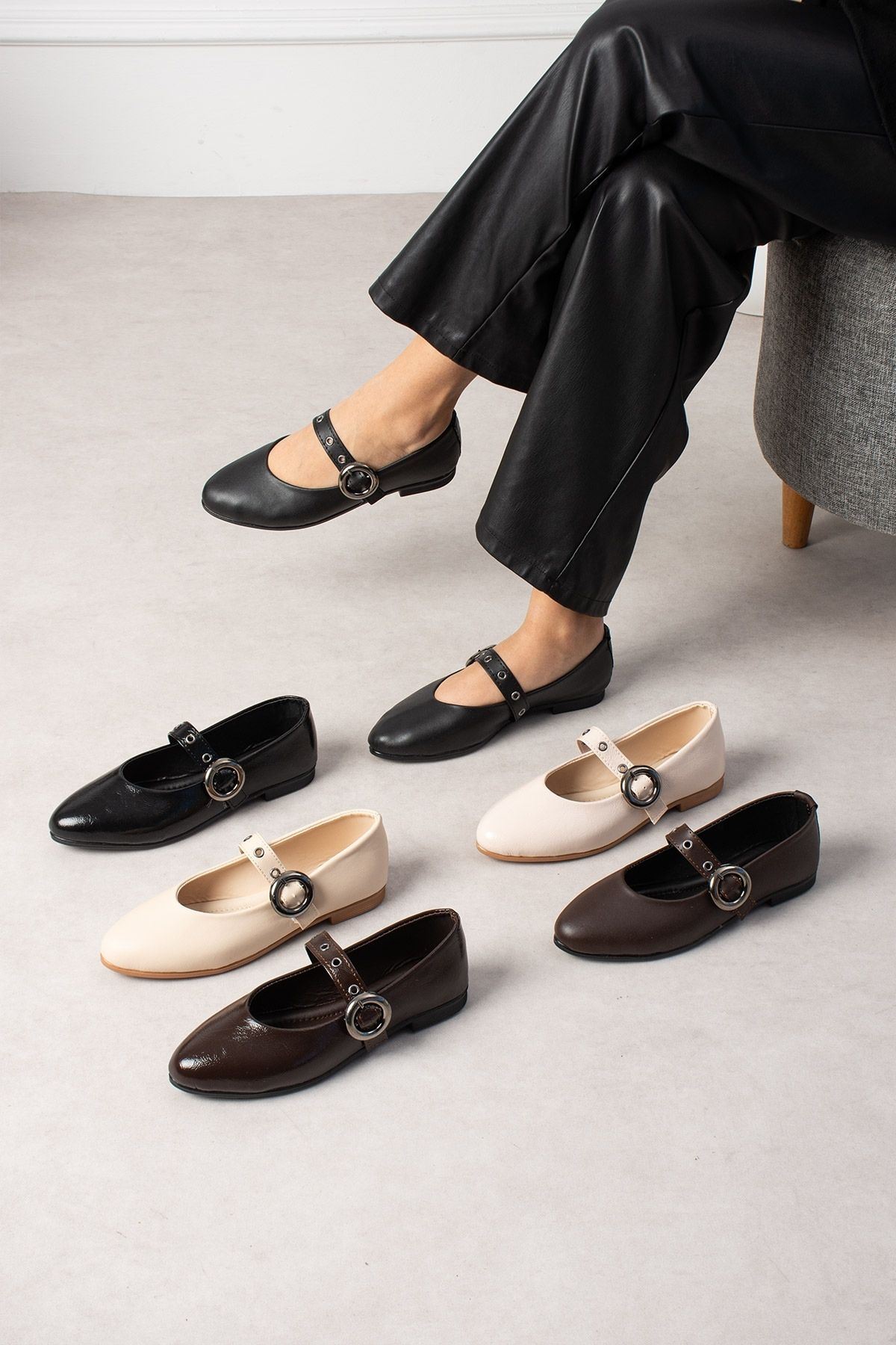 Allegra Kahverengi Cilt Nikel Halka Tokalı Kemer Bantlı Babet