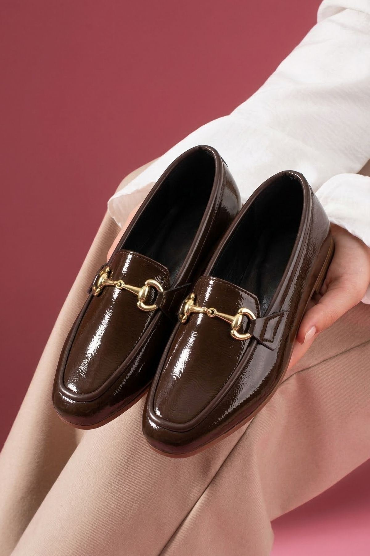 Rakuel Kahverengi Kırışık Rugan Kadın Loafer Babet Günlük Ayakkabı