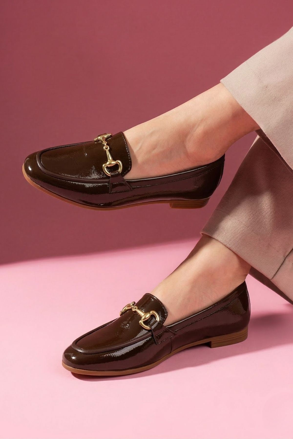 Rakuel Kahverengi Kırışık Rugan Kadın Loafer Babet Günlük Ayakkabı