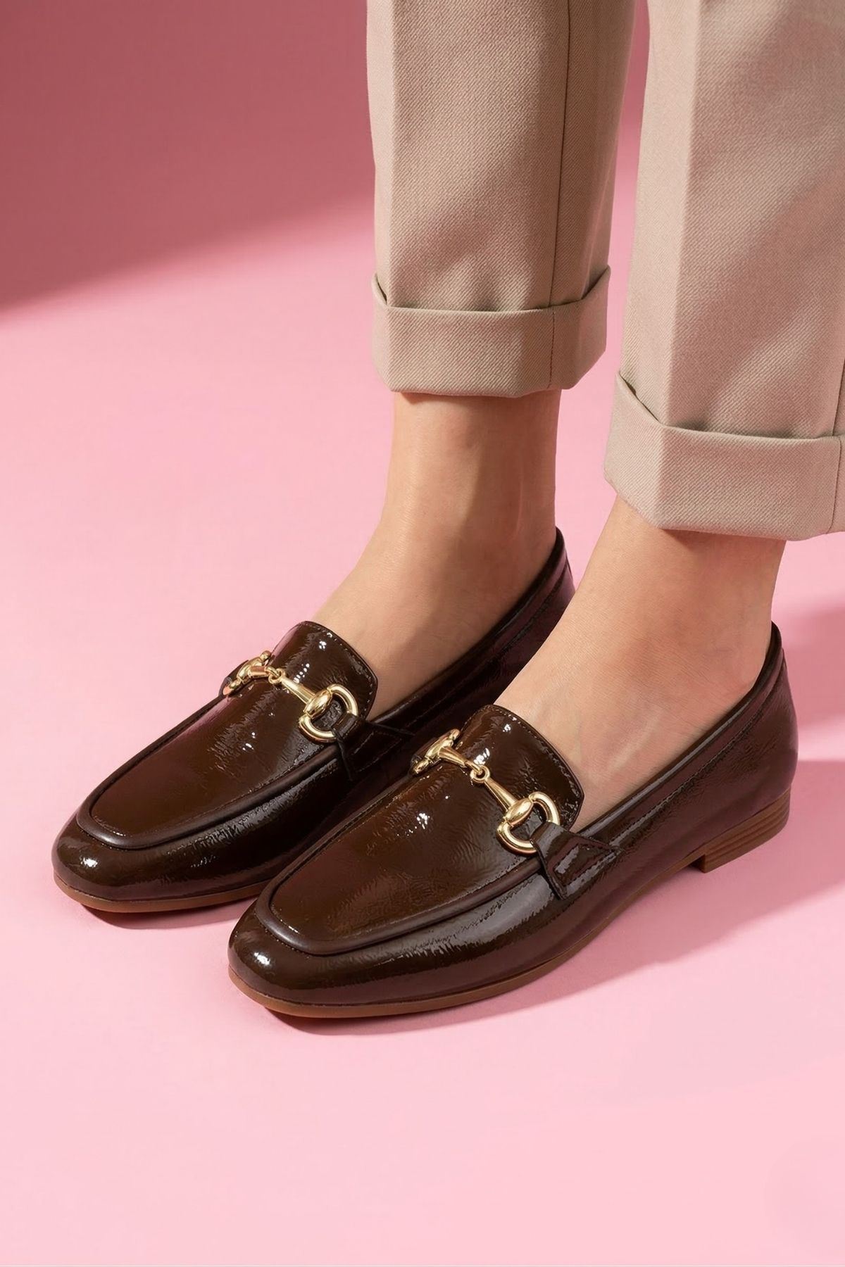 Rakuel Kahverengi Kırışık Rugan Kadın Loafer Babet Günlük Ayakkabı