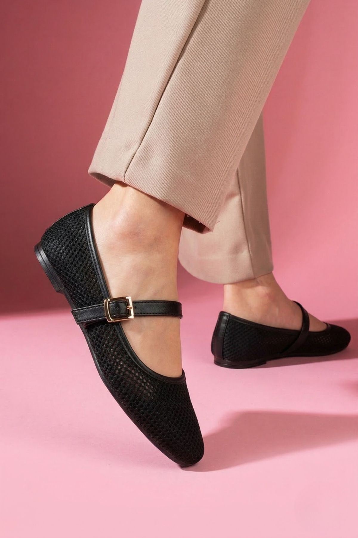 Avila Siyah Fileli Gold Tokalı Kemer Bantlı Babet