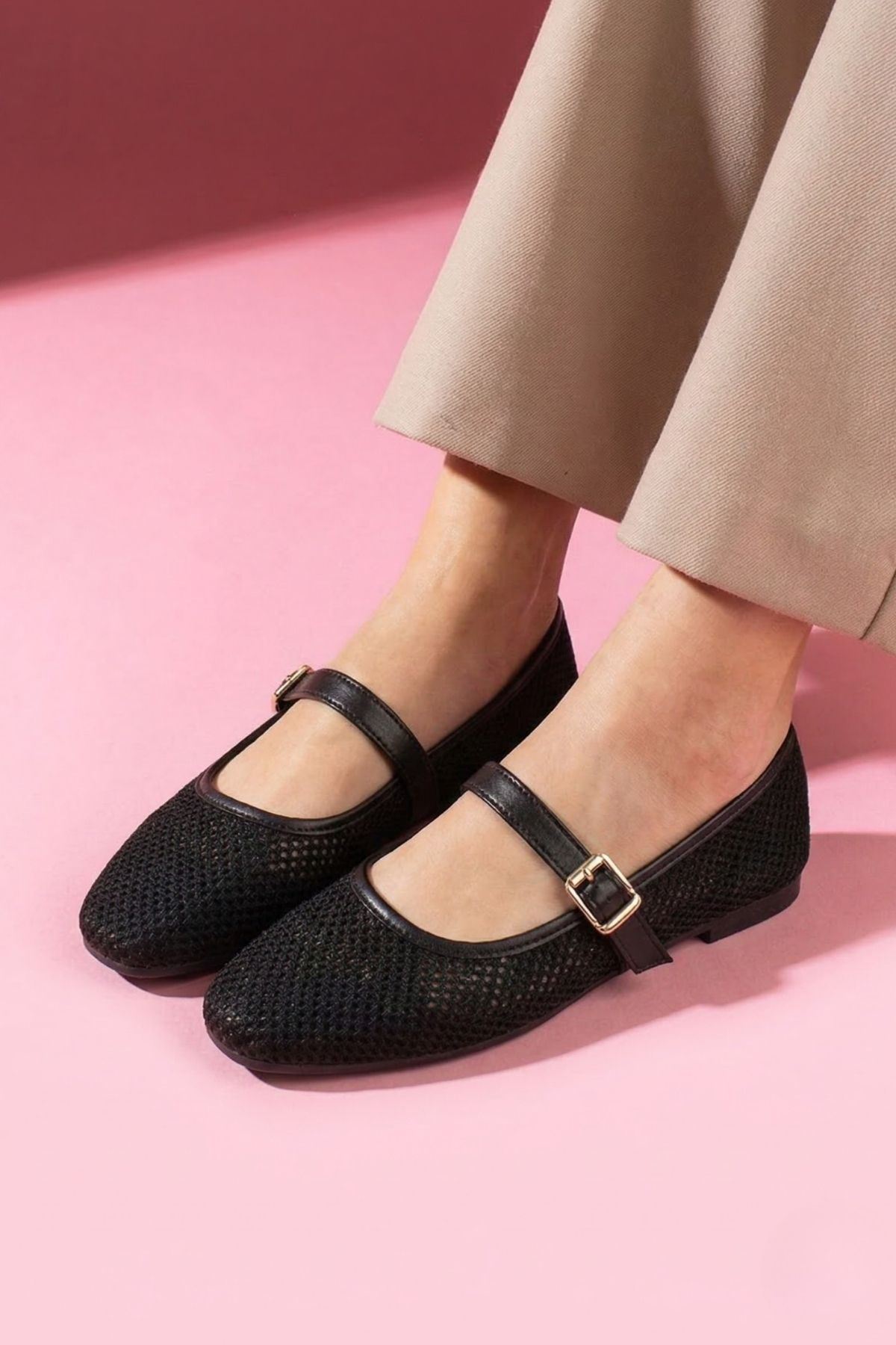 Avila Siyah Fileli Gold Tokalı Kemer Bantlı Babet