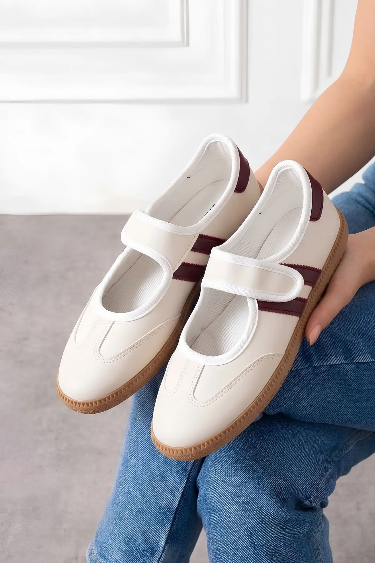 Vicenza Bej Bordo Şeritli Bantlı Spor Sneaker Ayakkabı