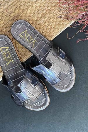 Mers Platin Kroko H Kesim Deri Terlik  