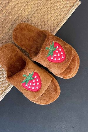 Pize Taba Çilek Figürlü Önü Açık Ev Terliği