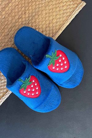 Pize Mavi Çilek Figürlü Önü Açık Ev Terliği  
