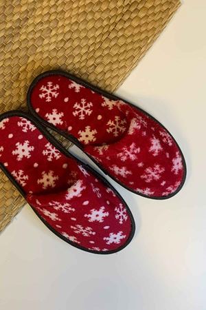 First Bordo  Kar Desenli Ev Terliği  