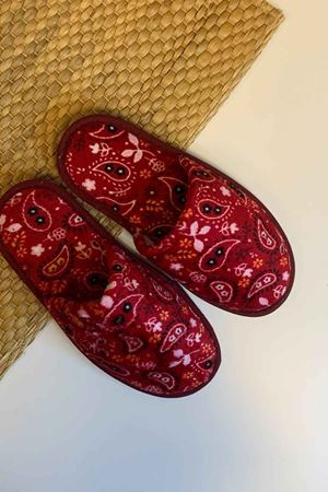 First Bordo Etnik Desenli Ev Terliği   