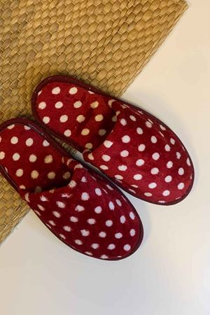 First Bordo Puantiyeli Ev Terliği  