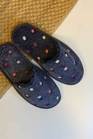 First Lacivert Puantiyeli Ev Terliği  