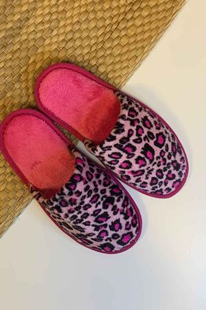 First Fuşya Leopar Desenli Ev Terliği   