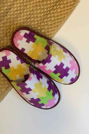 First Mor Geometrik Desenli Ev Terliği 