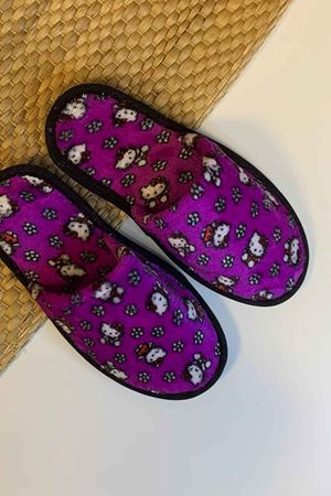 First Mor Kedi Desenli Ev Terliği  