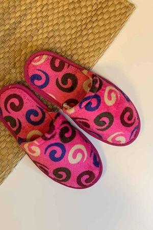 First Fuşya Daire Desenli Ev Terliği  