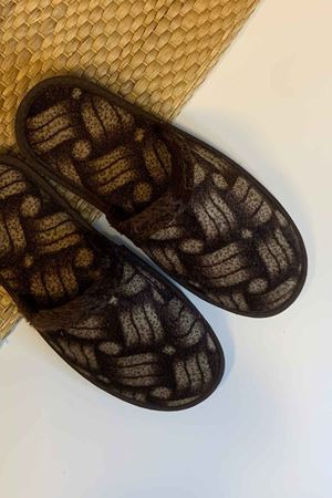 First Erkek Kahverengi Örgü Desenli Ev Terliği 