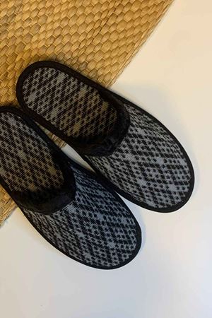 First Erkek Siyah Kilim Desenli Ev Terliği 