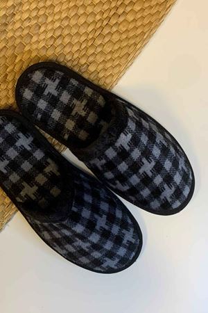 First Erkek Siyah Geometrik Desenli Ev Terliği 