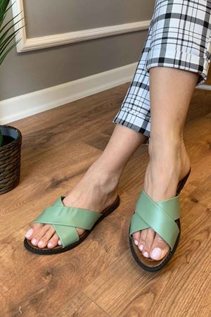 Vevey Mint Yeşili Çapraz Kemerli Terlik 