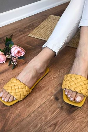 Luzern Sarı  Saç Örgülü  Terlik   