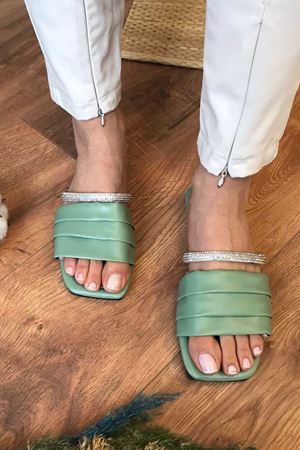 Loza Mint Kat Katlı Kemer Detaylı Terlik