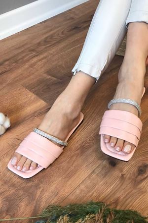 Loza Pudra Kat Katlı Kemer Detaylı Terlik