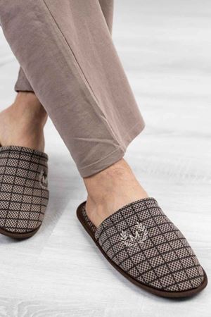 First Erkek Taba Ekoseli Ev Terliği  