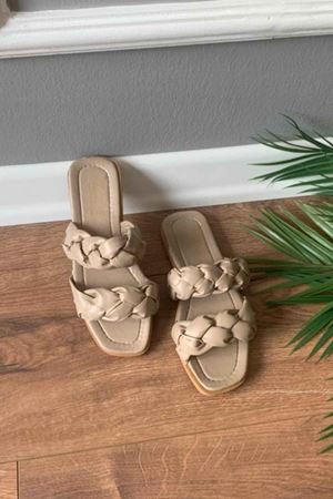 Sofia  Vizon  Çift Örgü Kemerli  Terlik    