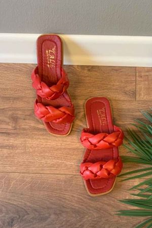 Sofia  Kırmızı  Çift Örgü Kemerli  Terlik   