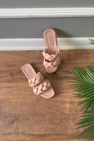 Sofia  Pudra  Çift Örgü Kemerli  Terlik 