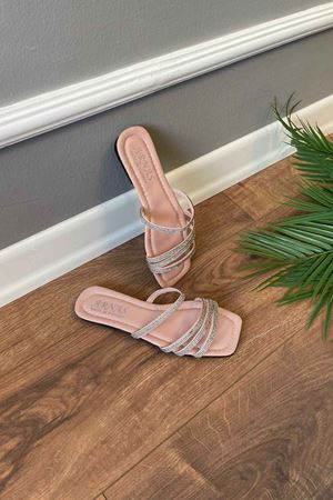 Wendy  Pudra Çapraz Taş İşlemeli   Terlik  