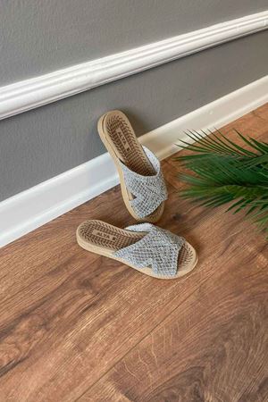  Megan Gri İşleme  Detaylı  Terlik   