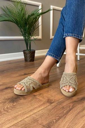  Megan Vizon İşleme  Detaylı  Terlik   