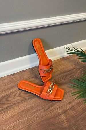 Etta  Turuncu Düz  Zincir  Kemerli   Terlik    