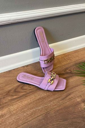 Etta  Lila  Düz  Zincir  Kemerli   Terlik  