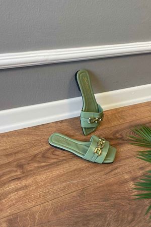 Etta  Mint Yeşili Düz  Zincir  Kemerli   Terlik  